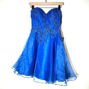 NWT Mon Cheri blue beaded sweetheart strapless chiffon quinceanera dress 4 B141
